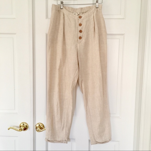 Mango Beige Linen Pants with Front Button Closure - Picture 3 of 8